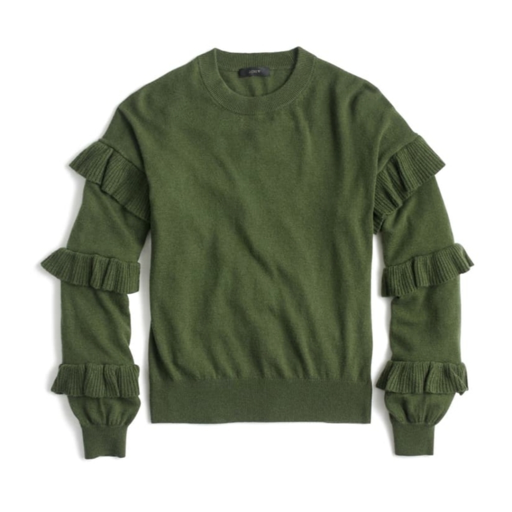 NWT J Crew Ruffle Sleeve Sweater Green Medium